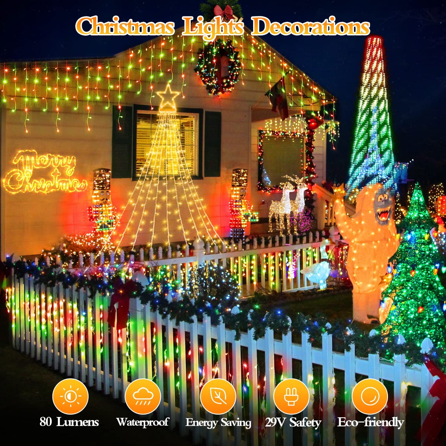 98FT 960 LED Christmas Lights , Waterproof 8 Modes Ice Lights for Outside with Memory and Timer Hanging Fairy Lights Plug-in Curtain String Lights for Holiday Party Wedding Home (Red and Green)