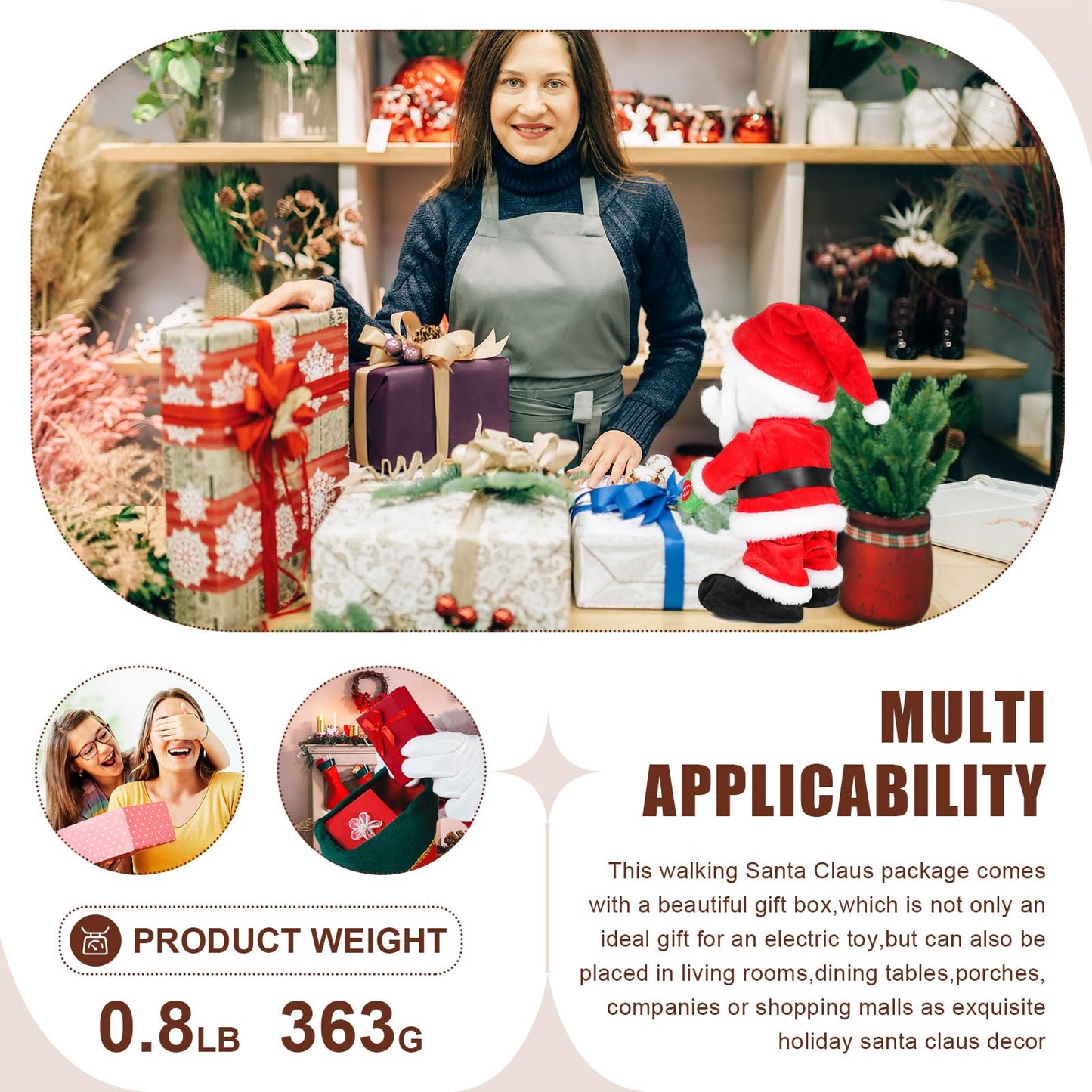 SdeNow Musical Dancing Santa Claus Plush Toy Animated Singing Walking Santa Doll Funny Wiggling Christmas Stuffed Santa Holiday Decoration Xmas Gift for Kids Family
