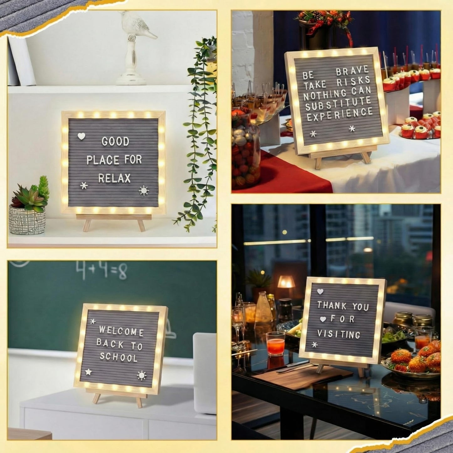 wearage 10x 10 Inch Changeable Felt Letter Board with LED Lights, Message Custom Felt Letter Board with Wooden Stand and 340 Letters for Pregnancy Announcement Classroom Decor Poster (Grey)