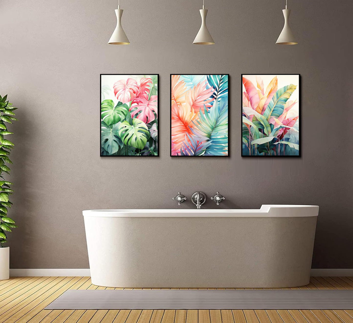 Uofnvrji 3pcs Tropical Botanical Canvas Wall Art Monstera Leaves Posters Botanical Prints Bohemian style Wall Decor Pictures Palm Leaves Paintings for Bathroom living room Decoration Unframed