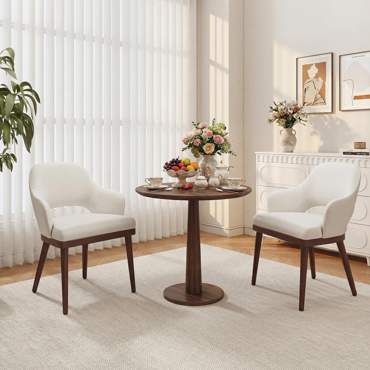 MALOL Wooden Dining Chairs Set of 4, Modern Fabric Upholstered Dining Room Chair, Kitchen Side Chairs, Farmhouse Dinner Chair with Open Back for Kitchen, Beige