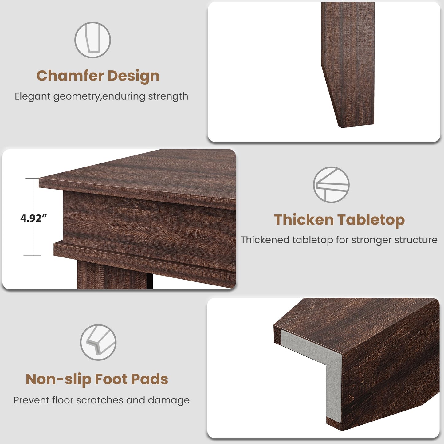 GarveeHome Farmhouse Dining Table for 6-8 People, 71 in Long Kitchen Tables with Wooden Sturdy Frame, 6 ft Large Rectangular Dinner Table for Dining Room, Kitchen, Dark Walnut, 71" Non-extendable