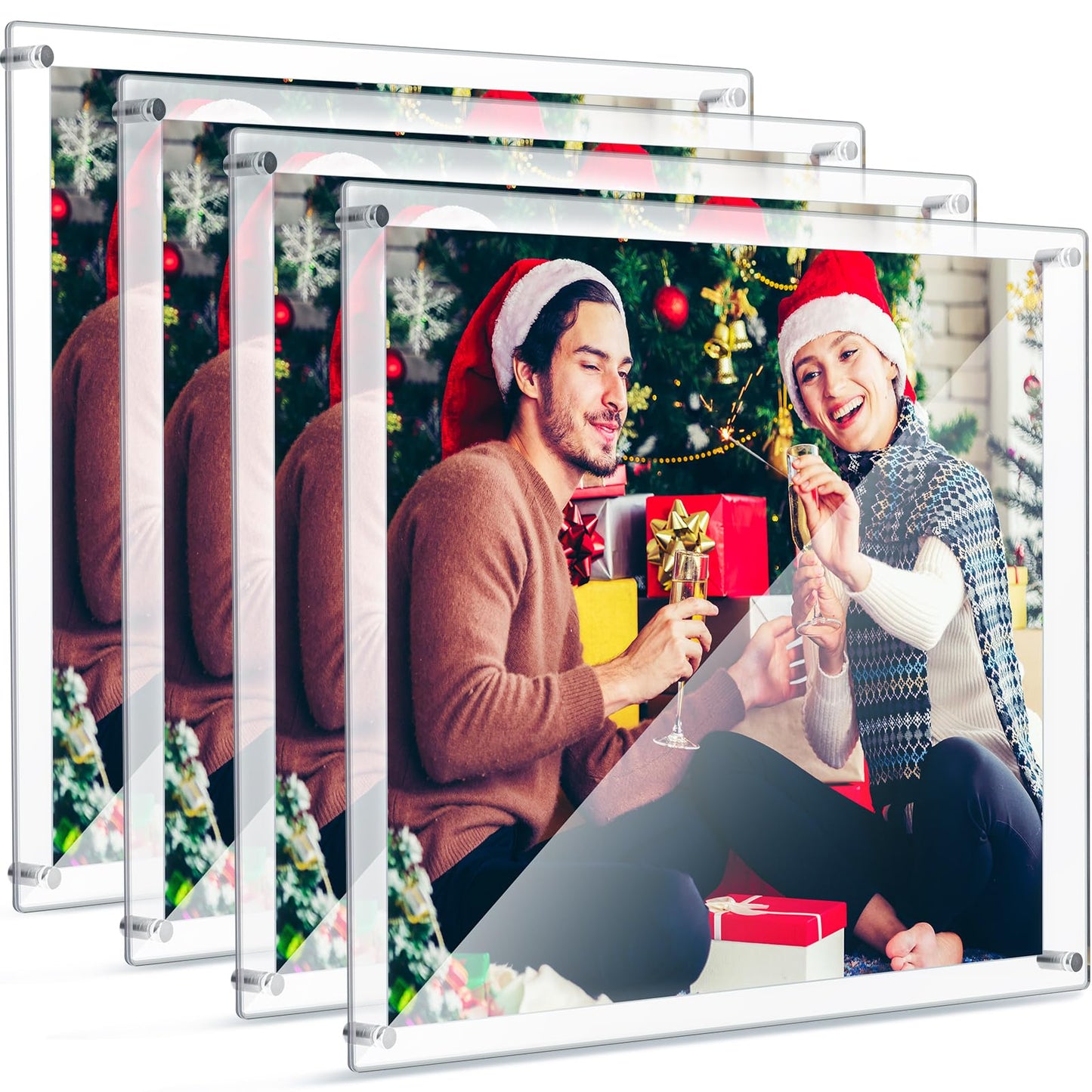 Chunful 4 Pack Clear Acrylic Wall Mount Floating Frameless Picture Frame Display Photo Frame Bulk for Poster Photography Office Room Decor (16 x 20 Inch)