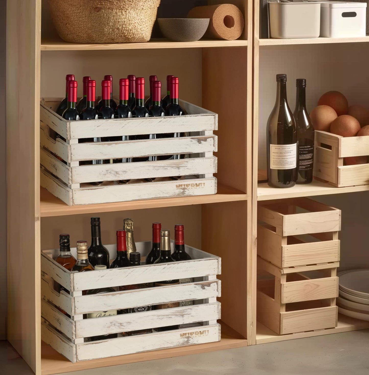 WUERMU White Wooden Crates are Suitable for Storage, Milk Crates, Wine Crates, Festival Decorations, Camping, and Other Multi-Purpose. They are Sturdy and Durable, set of 2 Length of 17.7 inches.