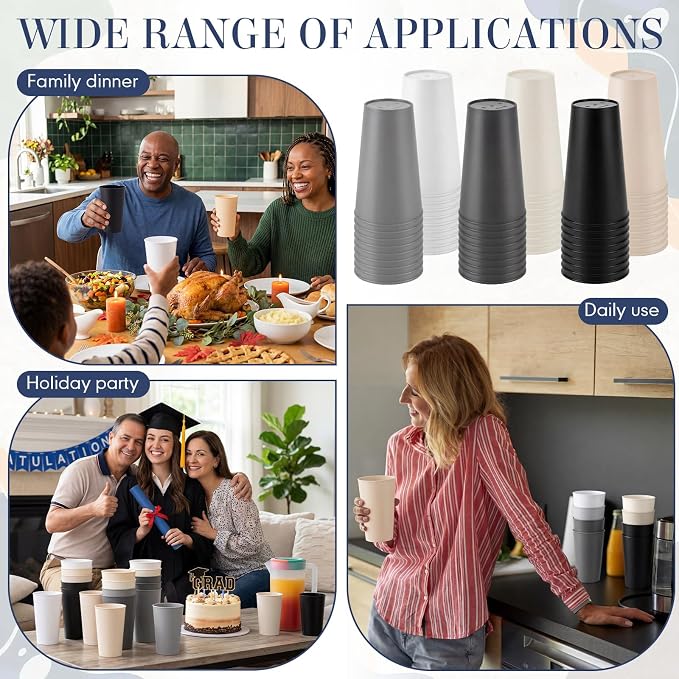 Yungyan 50 Pcs Unbreakable Plastic Cups 16oz Thickened Reusable Plastic Cup Stackable Water Tumblers Drinking Cup for Kitchen, Outdoor, Bpa-free, Dishwasher Refrigerator and Microwave(Gray Tones)