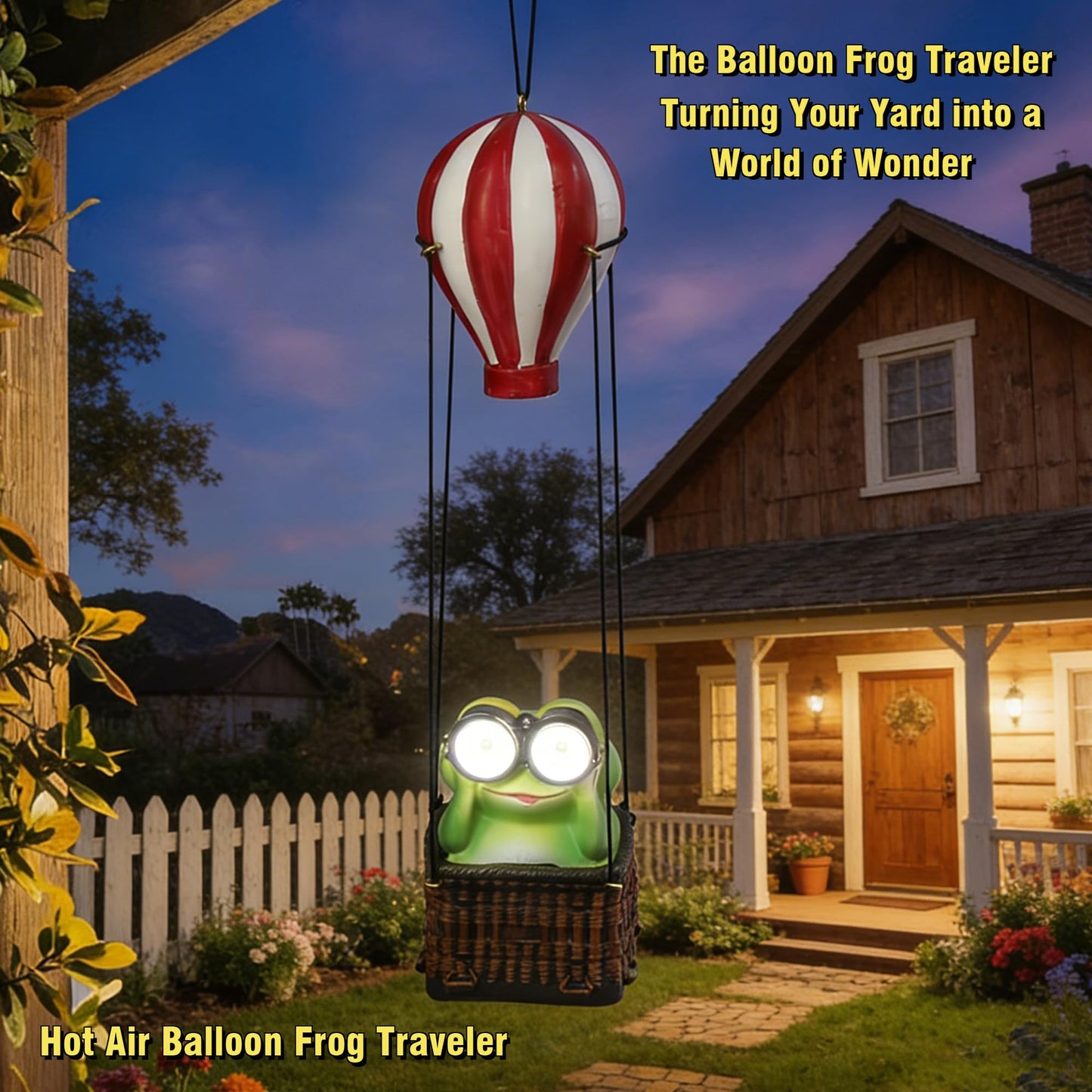 YOUERDA Solar Hot Air Balloon Frog Hanging Garden Statue with Lantern, Cute and Funny Figurine Solar Light Garden Outdoor Waterproof Decoration, Beautifully Crafted Birthday Gifts for Mom or Dad