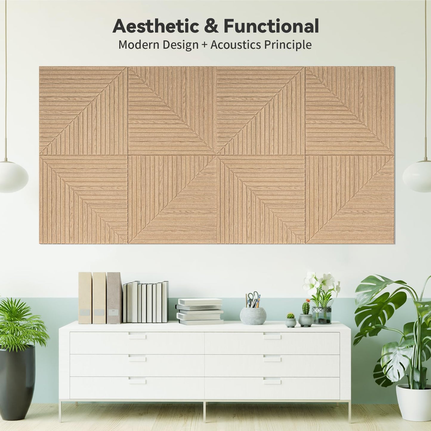 Art3d 6-Pack Self-Adhesive Acoustic Wall Panels for Home Décor, 24 x 24 Inch Soundproofing Panels for Office Studio Bedroom - High Noise Absorption Polyester Fiber, Wood Grain Airbrush