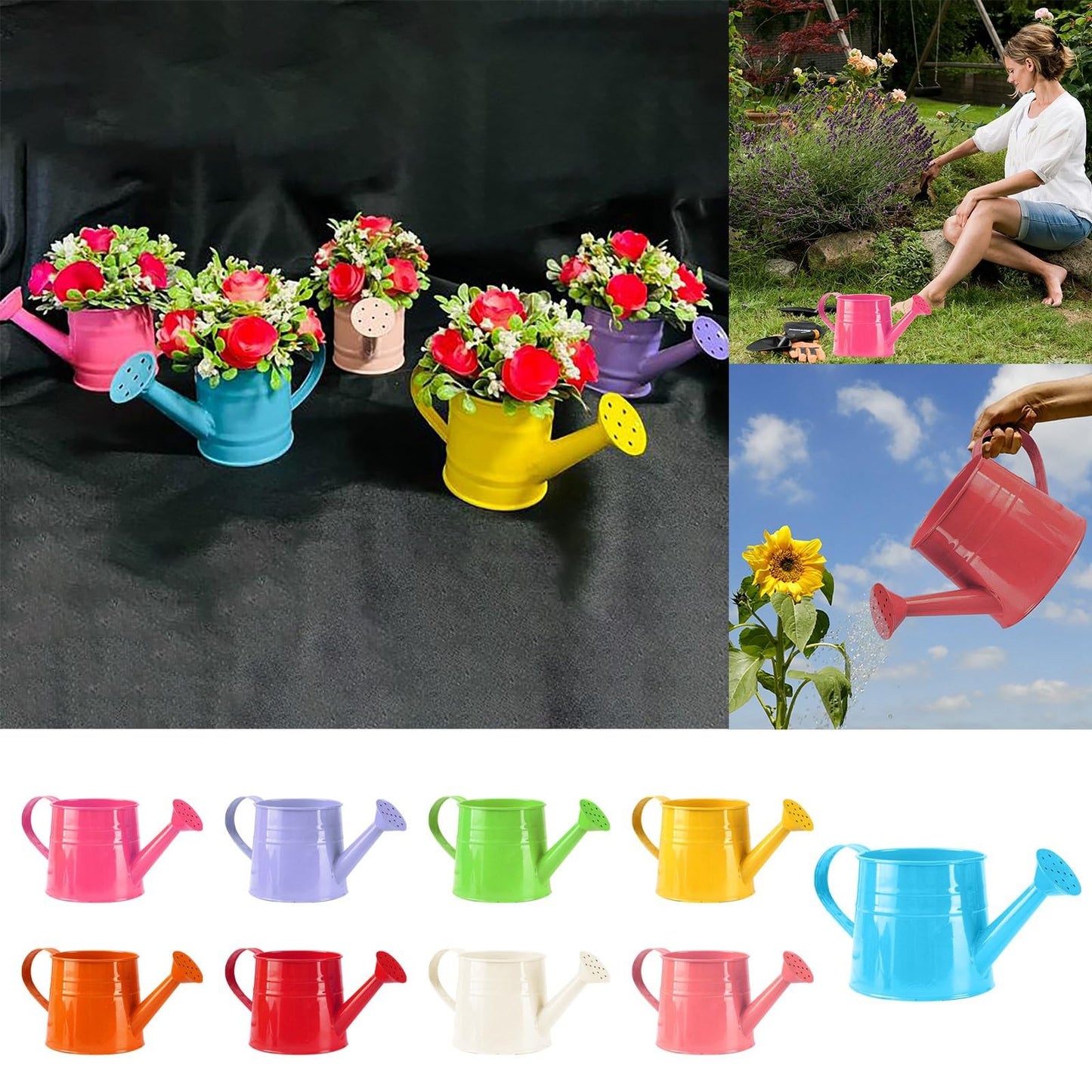Galvanized Watering Can 1L,Tinplate Watering Kettle with Removable Spout,Garden Decorations,Gardening Tools for Outdoor Indoor Plants Lawn Garden (Pink)