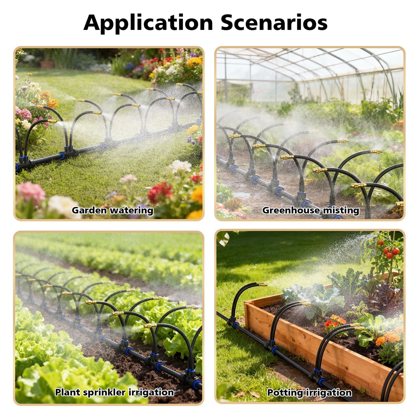Drip Irrigation System 2 Ports - 360°Adjustable Garden Watering System 66FT with 40 Nozzles, Drip Irrigation Kit for Garden, Yard, Lawn, Greenhouse, Plants, 2/5 inch Hose