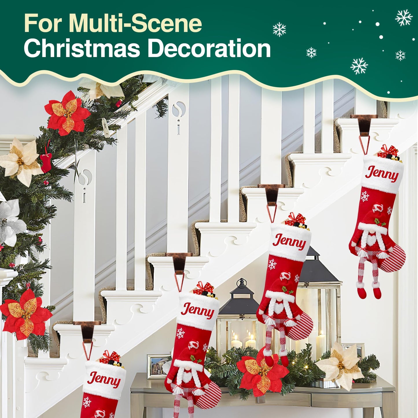 Loncaster Christmas Stocking Holders for Mantle, Set of 8 Heavy Duty Stocking Holder for Mantle, Xmas Weighted Hangers for Party Decor, Space-Saving Decoration for Fireplace Toppers (Bronze, 8 Pack)