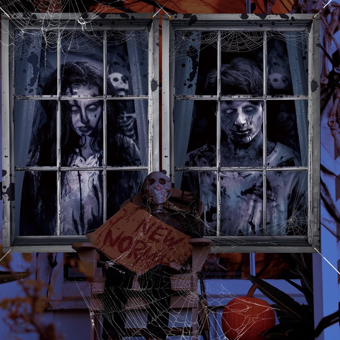 Preboun 2 Pcs Halloween Ghost Window Decoration Scary Halloween Window Silhouette Cover Curtain Poster for Wall Garage Door Home Indoor Outdoor Party Favors