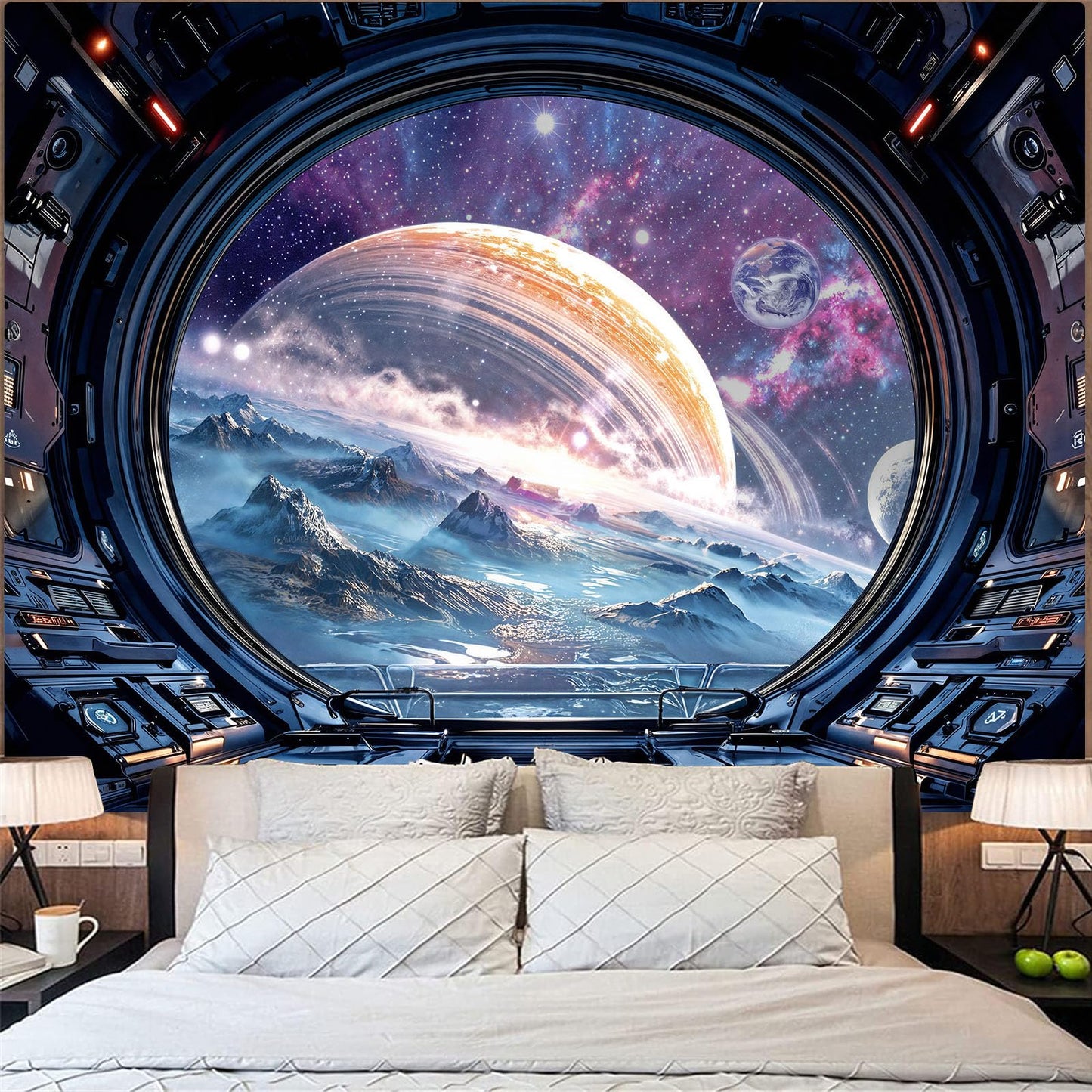 Lifeel Galaxy Tapestry, Planet Space Science Fiction Aesthetic Window Tapestries Decor for Game Room and Bedroom Living Room, 36x48 inches