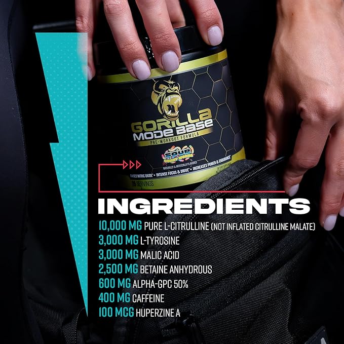 Gorilla Mind Base Pre Workout - Raises Nitric Oxide Intense Focus & Drive Endurance Power - L-Citrulline, L-Tyrosine, Betaine, Alpha-GPC, Caffeine, Huperzine A - 360 Grams (Bombsicle)