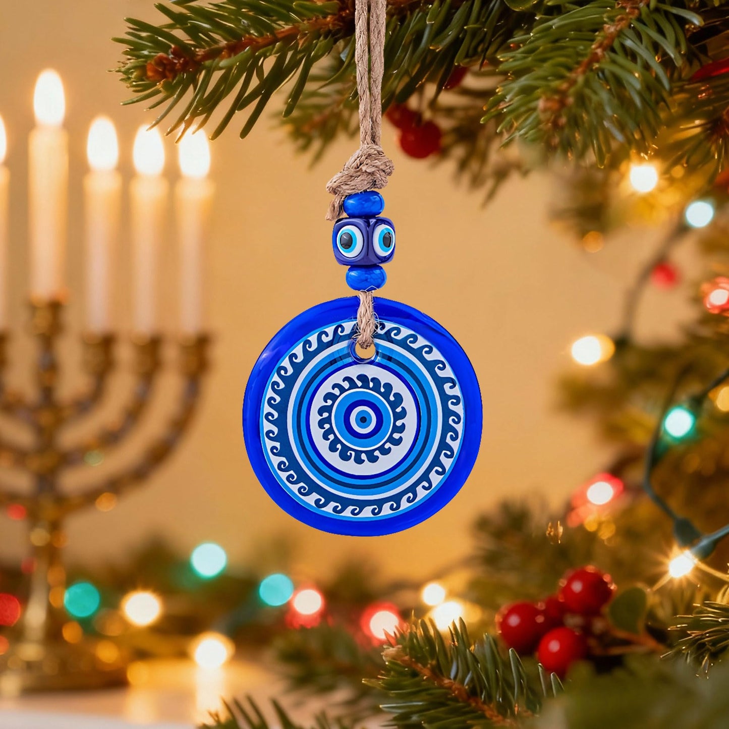 3inch Large Glass Evil Eye Amulet Mandala Decor Turkish Nazar Bead Home Protection Charm Wall Hanging Ornament for Christmas Tree