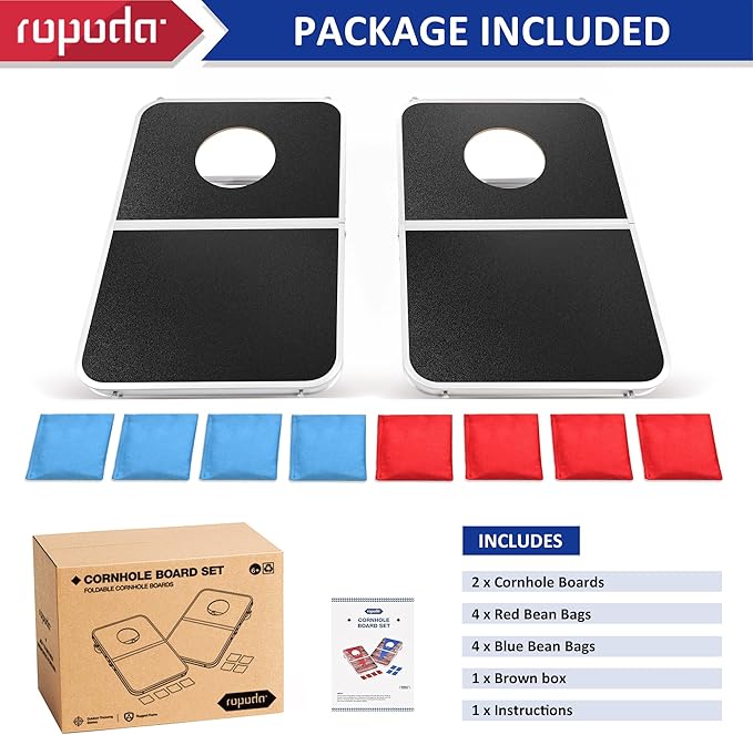 ROPODA Portable Cornhole Board Set,24 x 16 in Corn Hole Games for Adults with 8 Bean Bags, Lightweight Aluminum Alloy Edging Cornhole Set for Outdoor Games,Beach and Tailgates.
