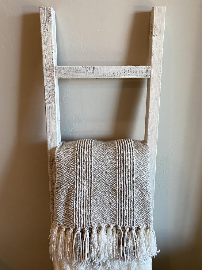 BarnwoodUSA Rustic Farmhouse Decorative Ladder - Our 6 ft Ladder can be Mounted Horizontally or Vertically and is Crafted from Upcycled Wood | No Assembly Required | White
