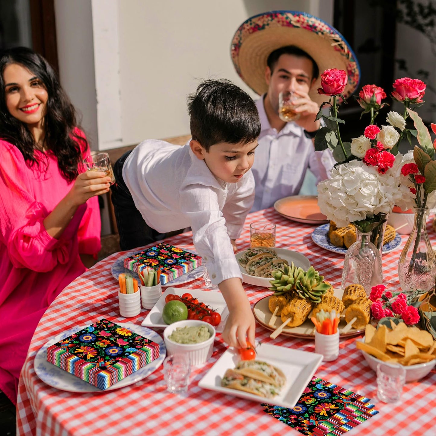 Pack of 50, Mexican Fiesta Napkins, Colorful Floral and Serape Stripe Design, Disposable Paper Napkins for Cinco de Mayo, Taco Night, Birthdays, Mexican-Themed Party Supplies, 13x13 Inches Unfolded