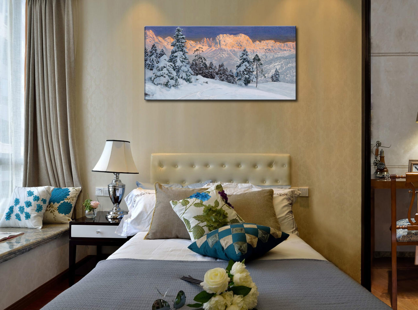 dgbtcart Winter Snow Mountain Canvas Wall Art for Living Room - Blue Nature Landscape Painting Print Decor Trees Modern Artwork Large Picture Poster for Bedroom Office Decoration - 20"x40"