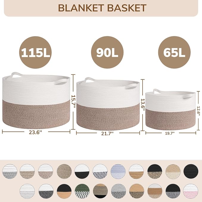 INDRESSME 115L Extra Large Rope Basket, Organizing Storage for Nursery Living Room Home Décor., Decorative Woven Laundry Basket, Towel, Gift Baskets, Blue