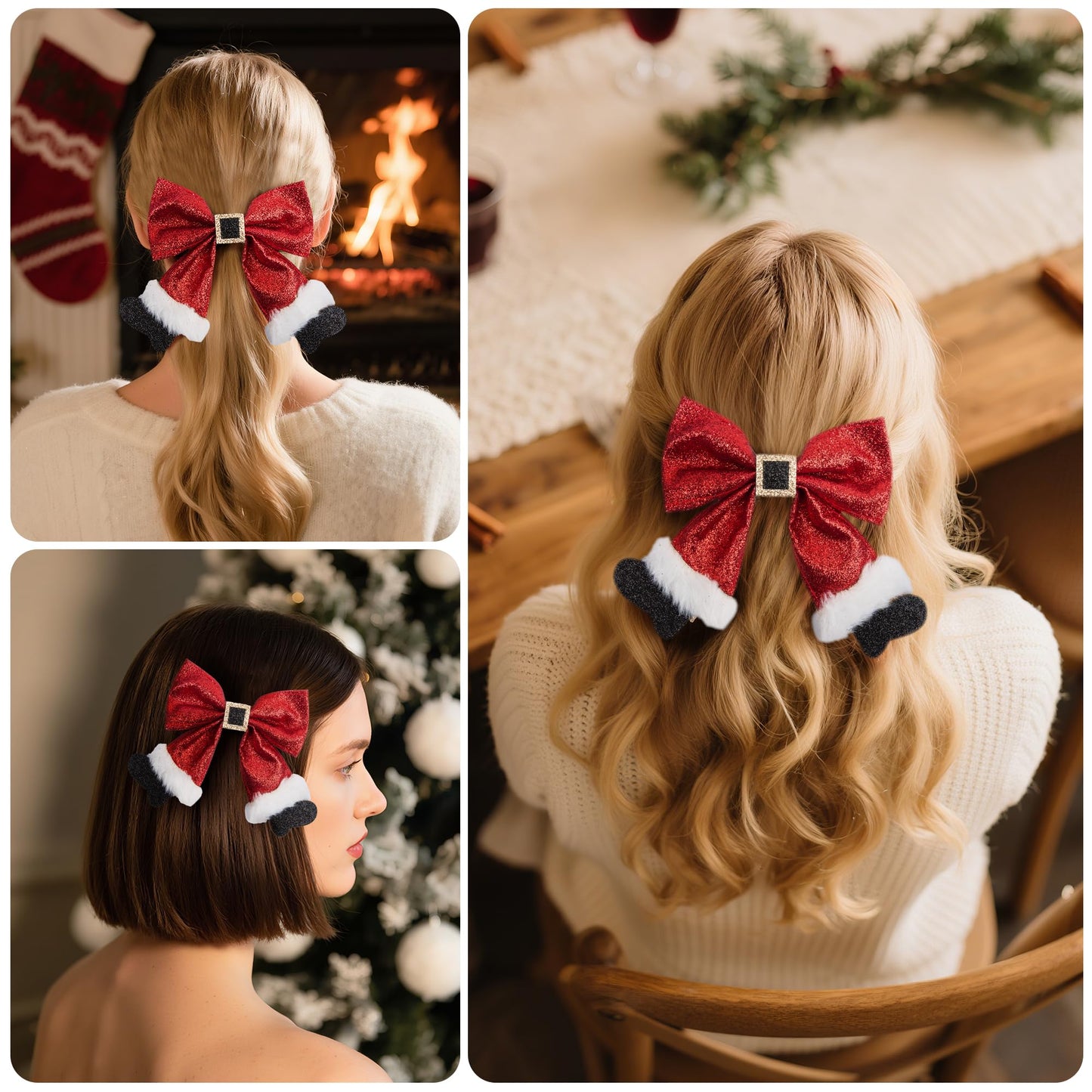 Christmas Hair Clips, red christmas sparkly bow hair clip,Christmas Hair Accessories for Girls Women Costume Accessory Xmas Party Gifts