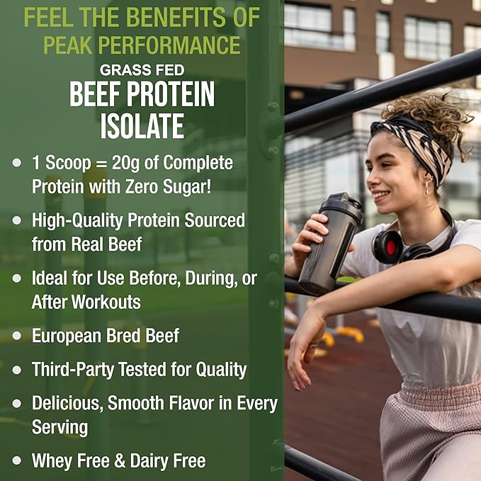 Grass Fed Beef Protein Powder - Lactose Free Great Tasting Beef Protein Isolate. Complete Animal Based Non Dairy Paleo Carnivore Supplement for Prime Muscle Building. No Whey. Unflavored