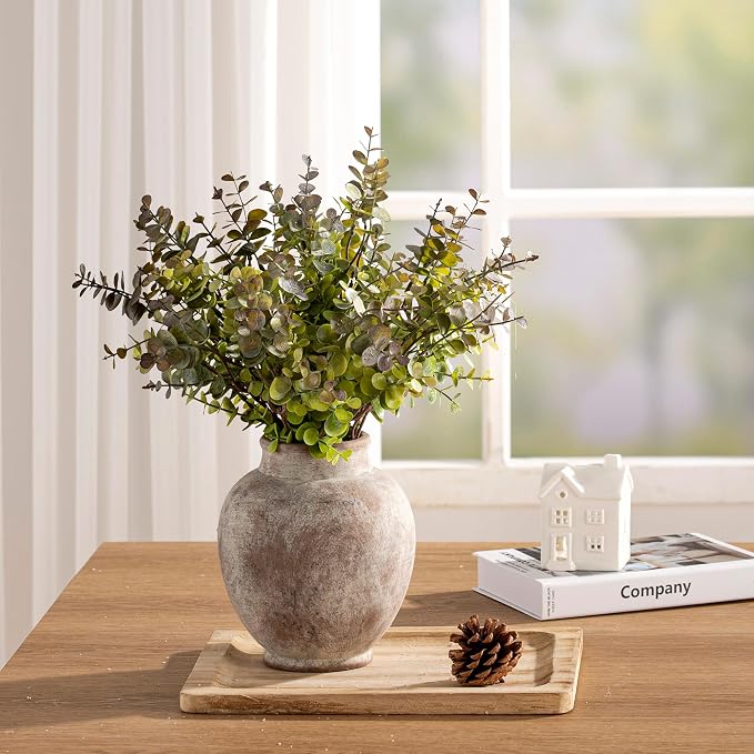 Ceramic Flower Vases Home Decor, Rustic Farmhouse Decorative Vase Pottery Pampas Grass Vases for Decor Table Living Room Entryway Mantel Bookshelf Bedroom Bathroom Kitchen - 7.4 Inch Rustic