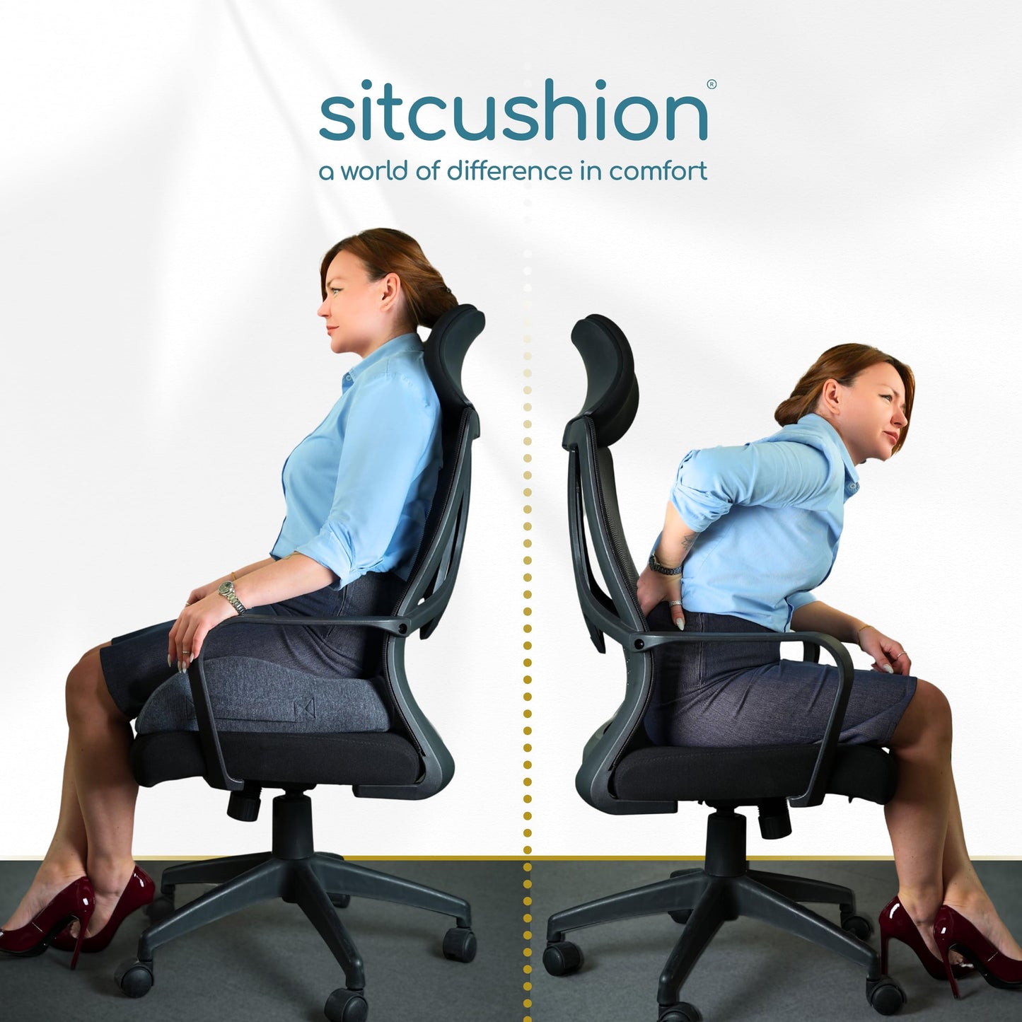 SitCushion Ergonomic Seat Cushion for Sciatica & Tailbone Pain Relief – Extra Large Memory Foam Office Chair Cushion for Long Sitting, Orthopedic Coccyx Cushion for Desk Chair, Car & Wheelchair(Black)