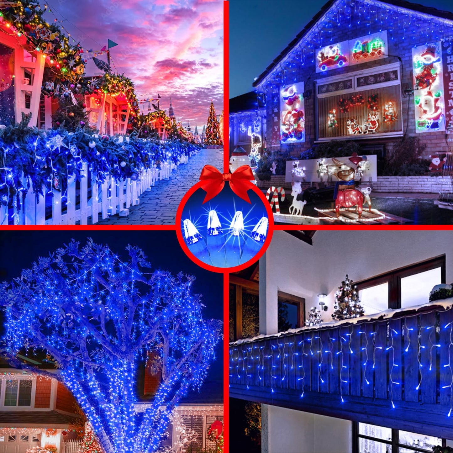 WUXYIYANG 82FT 810 LED Outdoor Christmas Lights - 180 Ice Drops, 12 Pro Modes with Timer Memory & Brightness, Waterproof Hanging Ice String Light for Holiday Wedding Garden Fence House Decor (Blue)