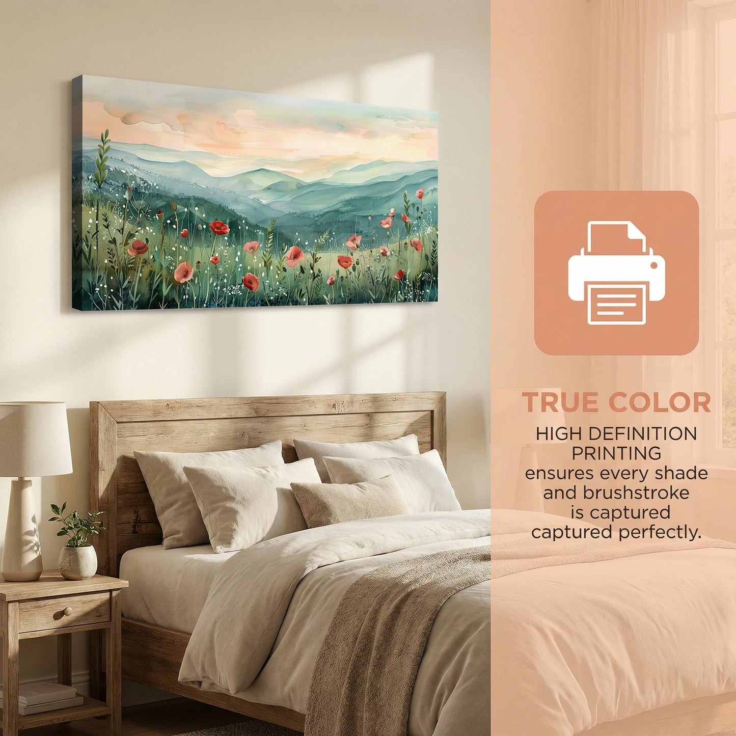 Tucai Decor Floral Landscape Canvas Wall Art 20 x 40 inches Poppies in Mountain Valley Home Decor Art Prints for Living Room Bedroom Office Ready to Hang