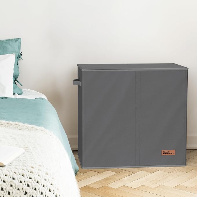 Simple Houseware Double Laundry Hamper with Lid and Removable Laundry Bags, Dark Grey