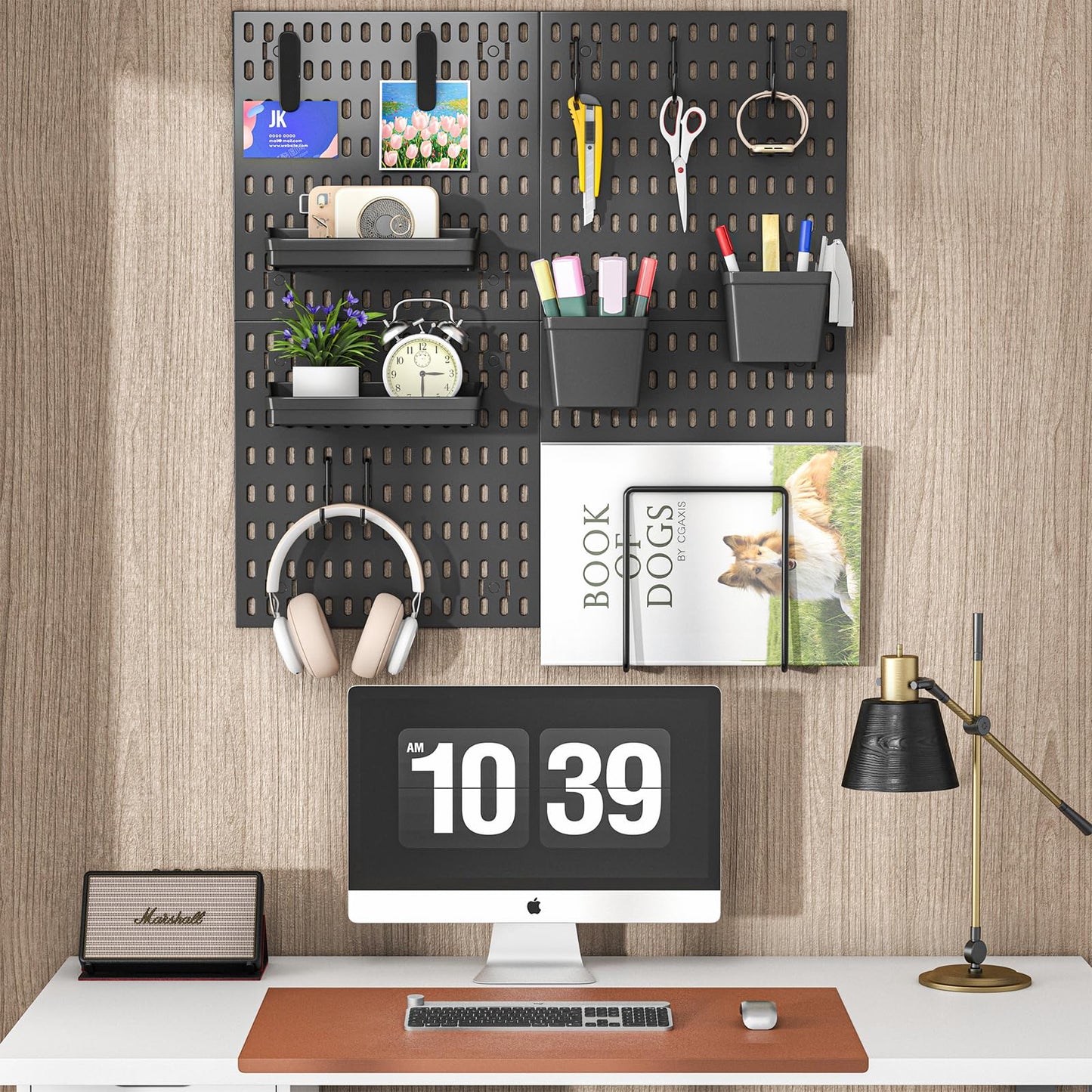 AKTOP Peg Board Wall Organizer 4-Pack – 12"x12" Black Pegboard Combination Kit with 13 Accessories for Wall, Plastic Peg Board Panels for Home, Office, Garage Tool Storage & Craft Room