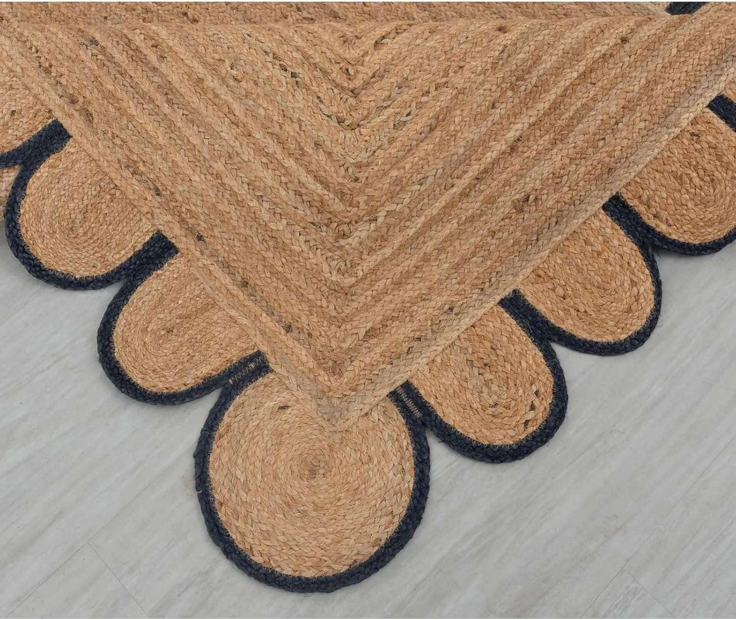 Scalloped Handwoven Jute Rug 2×4 Ft – Braided Natural Fiber Area Rug, Eco Friendly Boho Farmhouse Entryway Doormat Carpet for Living Room Bedroom Kitchen Hallway Decor