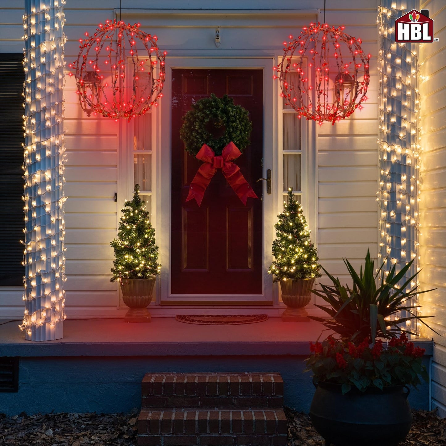 Holiday Bright Lights 20" Brown Sphere Foldable Christmas Lights, Pathway Ball Light and Decoration for Indoor/Outdoor, Hanging Orb Lights for Backyard, Garden Patio and Garage LED - 200L Red