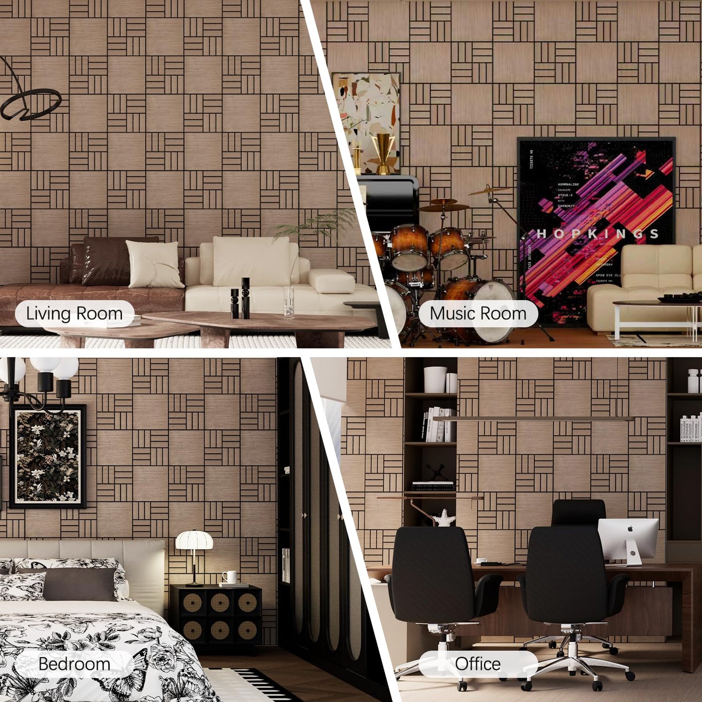 ARMURO 4 Packs Acoustic Wall Panels - Self-Adhesive 3D Wood Slat Wall Panel- Peel and Stick Sound Absorbing Panels for Noise Reducing - Feature Wall Decor for Home & Office