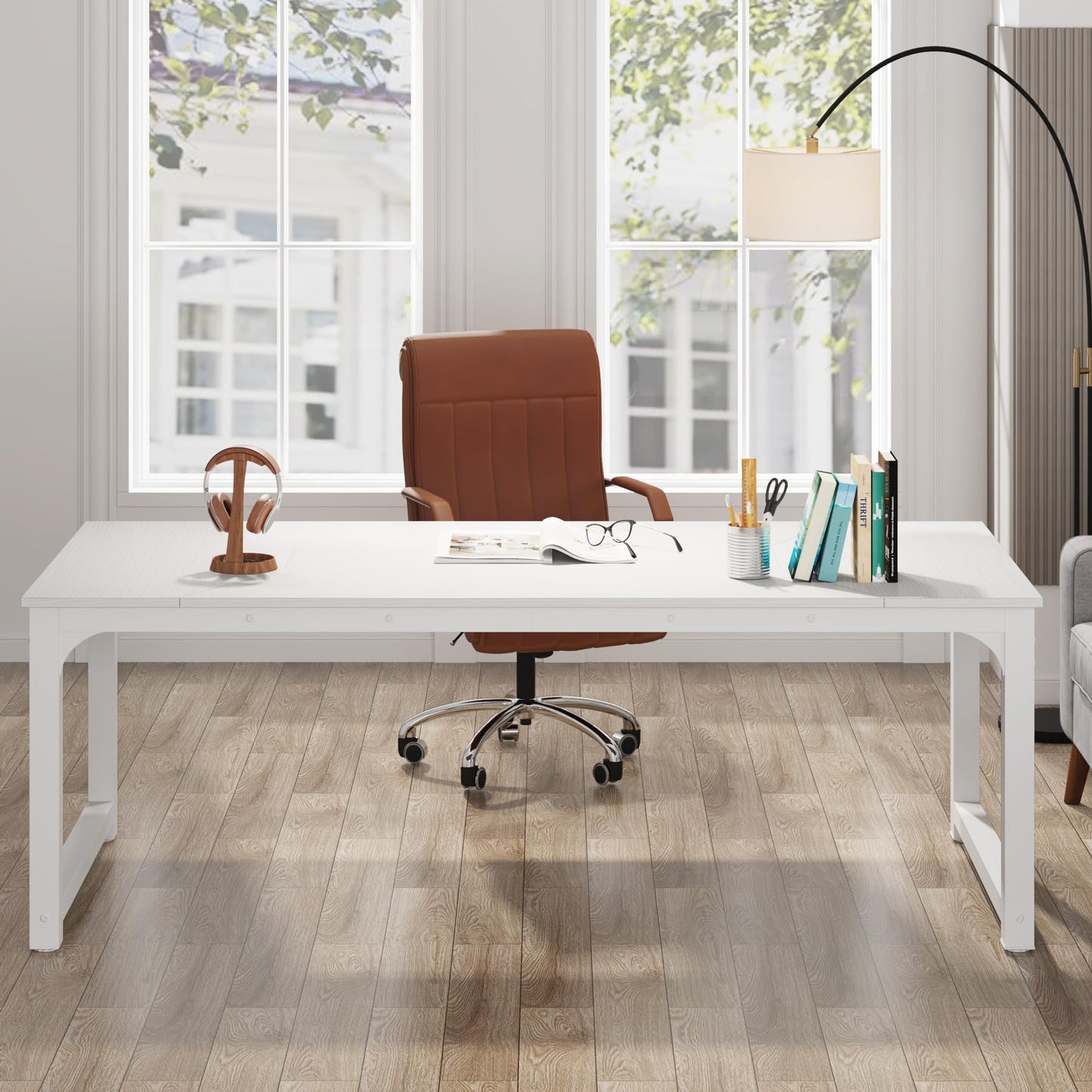 Tribesigns Modern Computer Desk, 78.7 x 39.4 inch X Large Executive Office Desk Computer Table Study Writing Desk Workstation for Home Office,White
