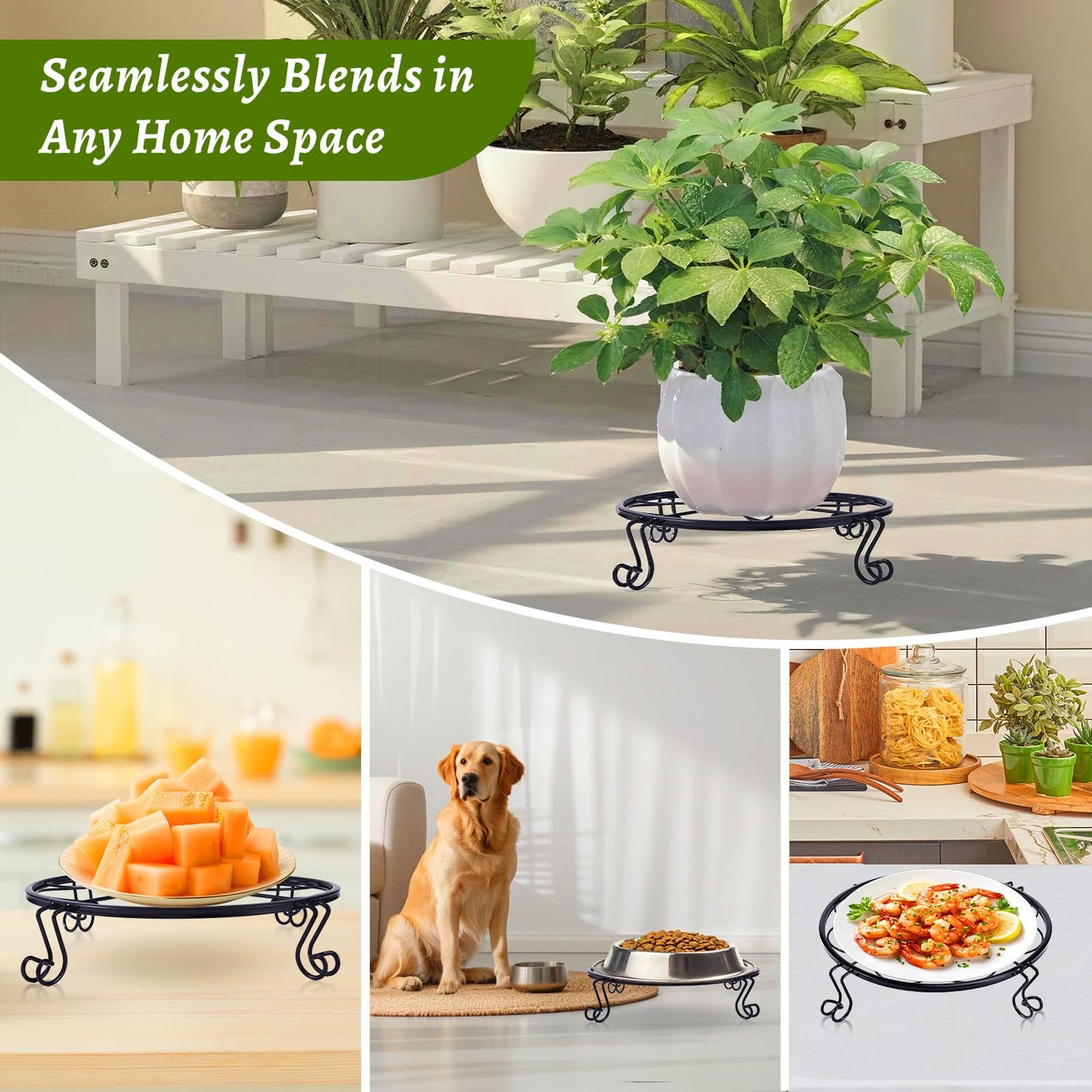 1/2/4 Pack 9/10/12 Inch Heavy Duty Iron Plant Stands - Rustproof Metal Flower Pot Holder for Indoor Outdoor Use, Round Wrought Iron Planter Stand for Corner Gardening, Patio, Balcony Decor- Black (9IN1PCS)