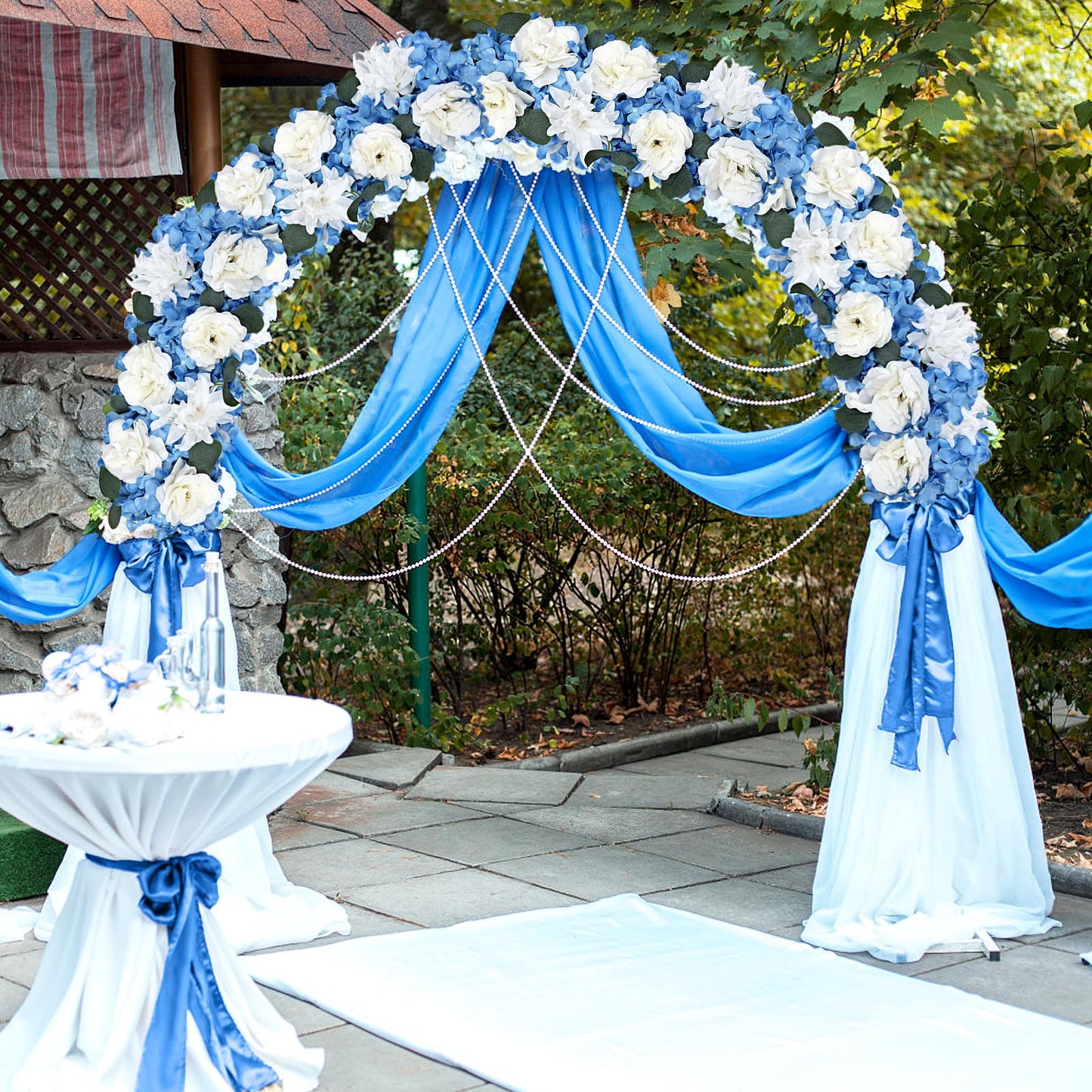 DIYDOFUN Wedding Arch Decorations, 18 inch Pack of 6 Artificial Flower Table Centerpieces Floral Arrangement for Wall Backdrop Party Bridal Shower Event Decor - White & Blue