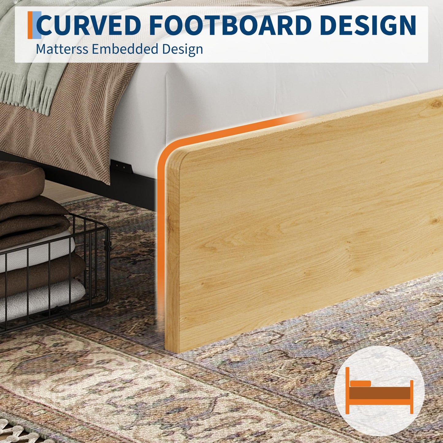 IDEALHOUSE Rattan Full Bed Frame with 4 Storage Drawer, LED Lights & Natural Rattan Headboard, Wood Full Size Bed Frame with Sturdy Wood Foundation, No Box Spring Needed, Natural