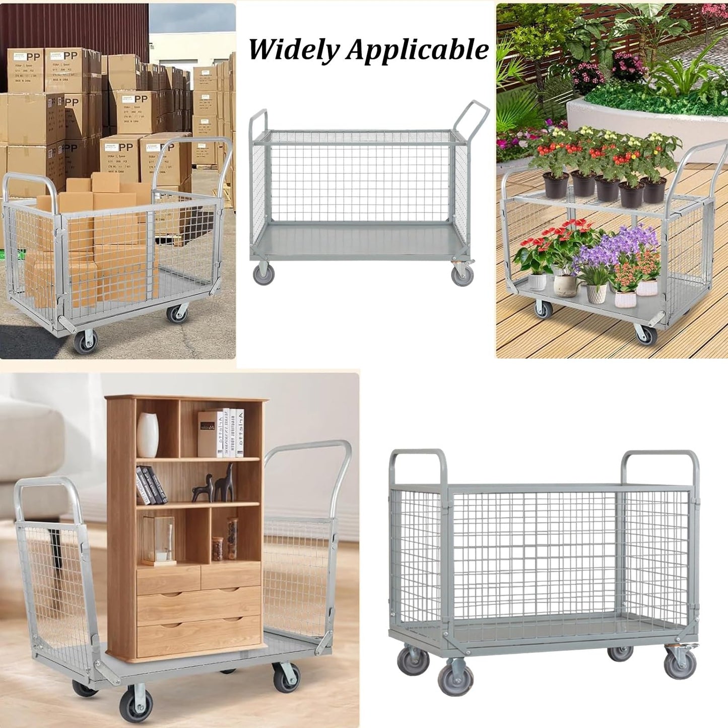 Foldable Platform Hand Truck Cart with Cage, 2000 LBS Heavy Duty Capacity, Multi-Functional Push Cart for Supermarkets and Warehouse Transport