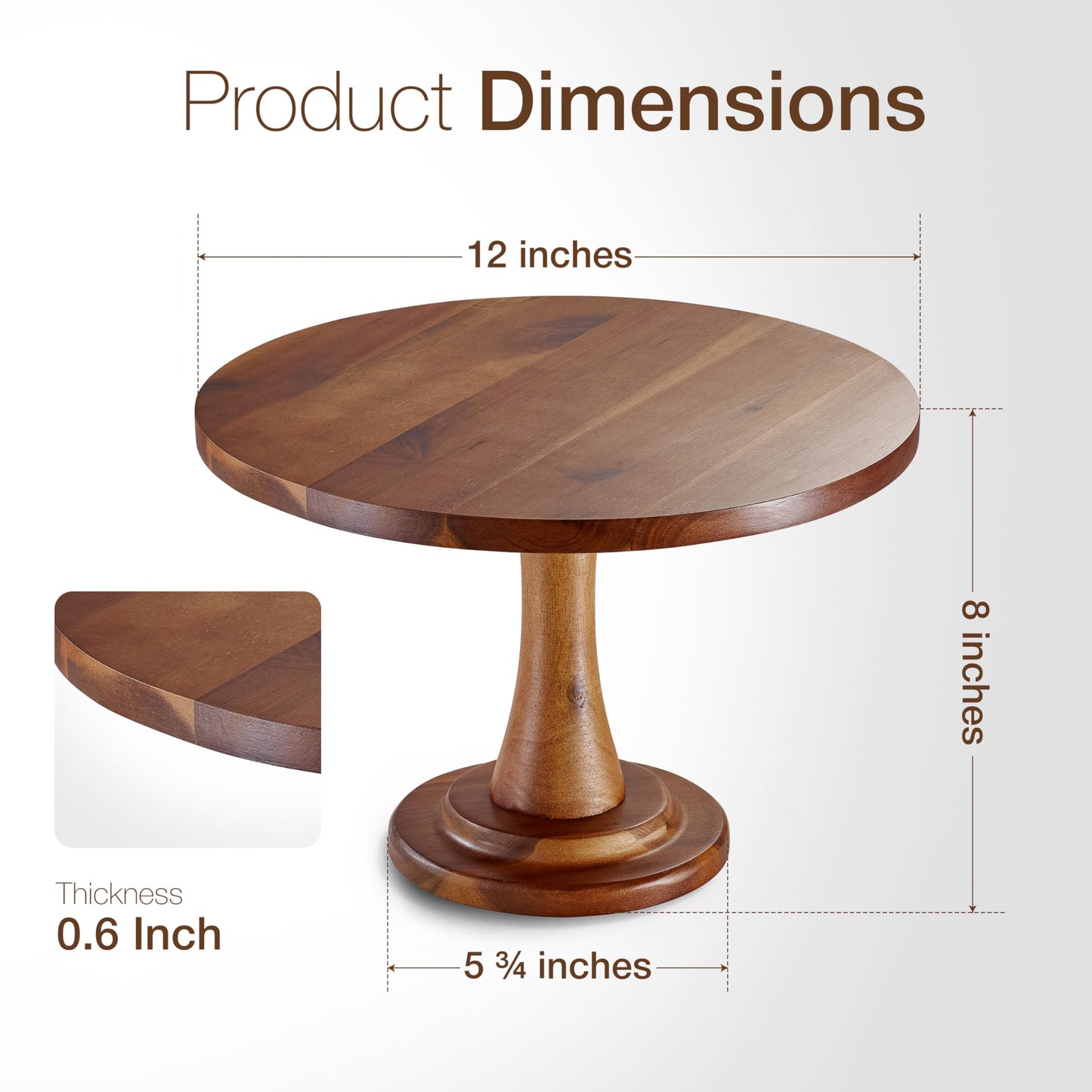 Tidita Acacia Wood Cake Stand Rustic – 12 inch Wooden Round Cake Stands for Cupcake - Cake Plate Pedestal for Dessert Table - Food Display Risers for Decor, Wedding, Restaurant, Party (12 Inch)