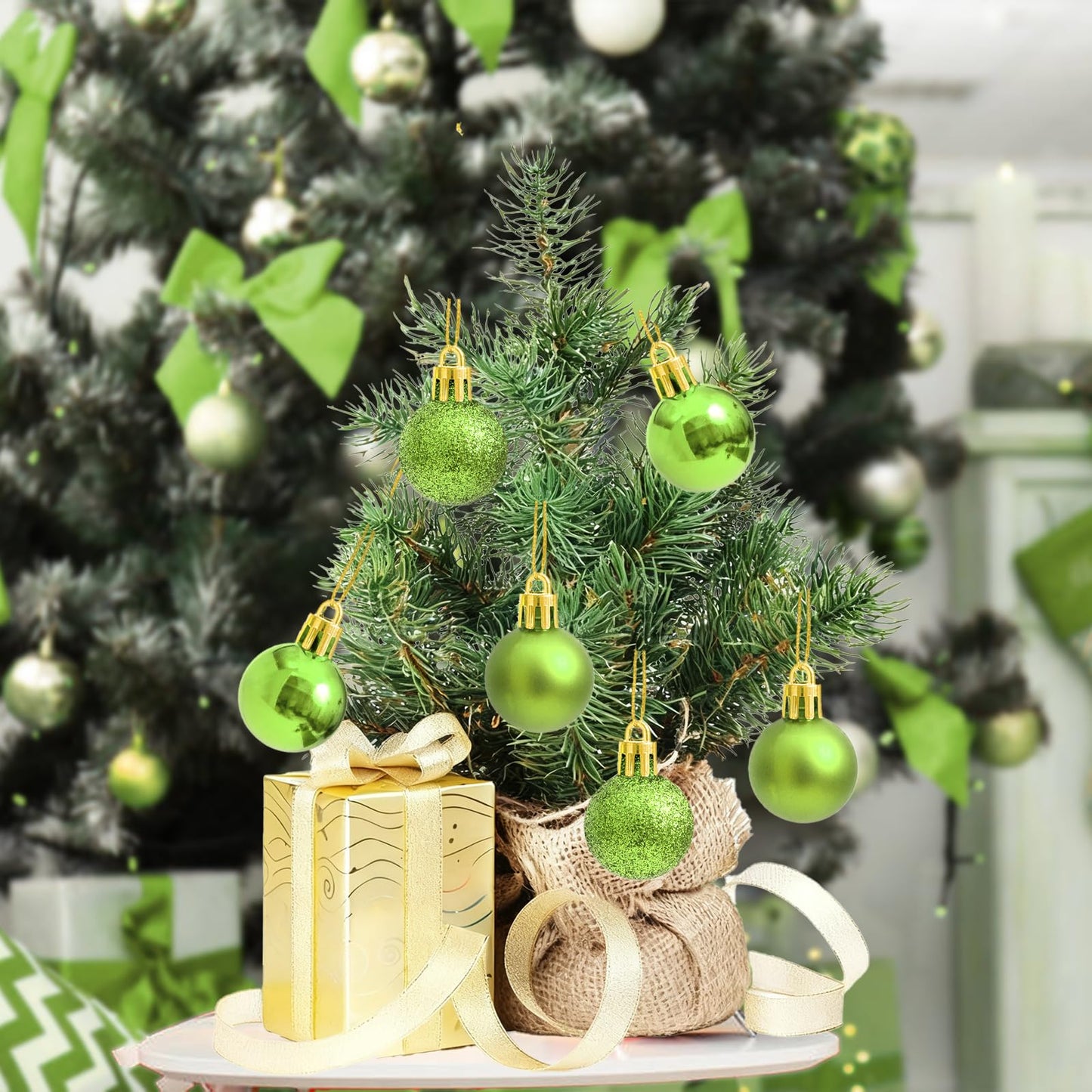 24PCS Christmas Ball Ornaments,1.18 Inch Mini Green Glitter Christmas Balls Xmas Tree Hanging Decorations Decorative Balls for Xmas Tree Outdoor Indoor DIY Craft Party Supplies