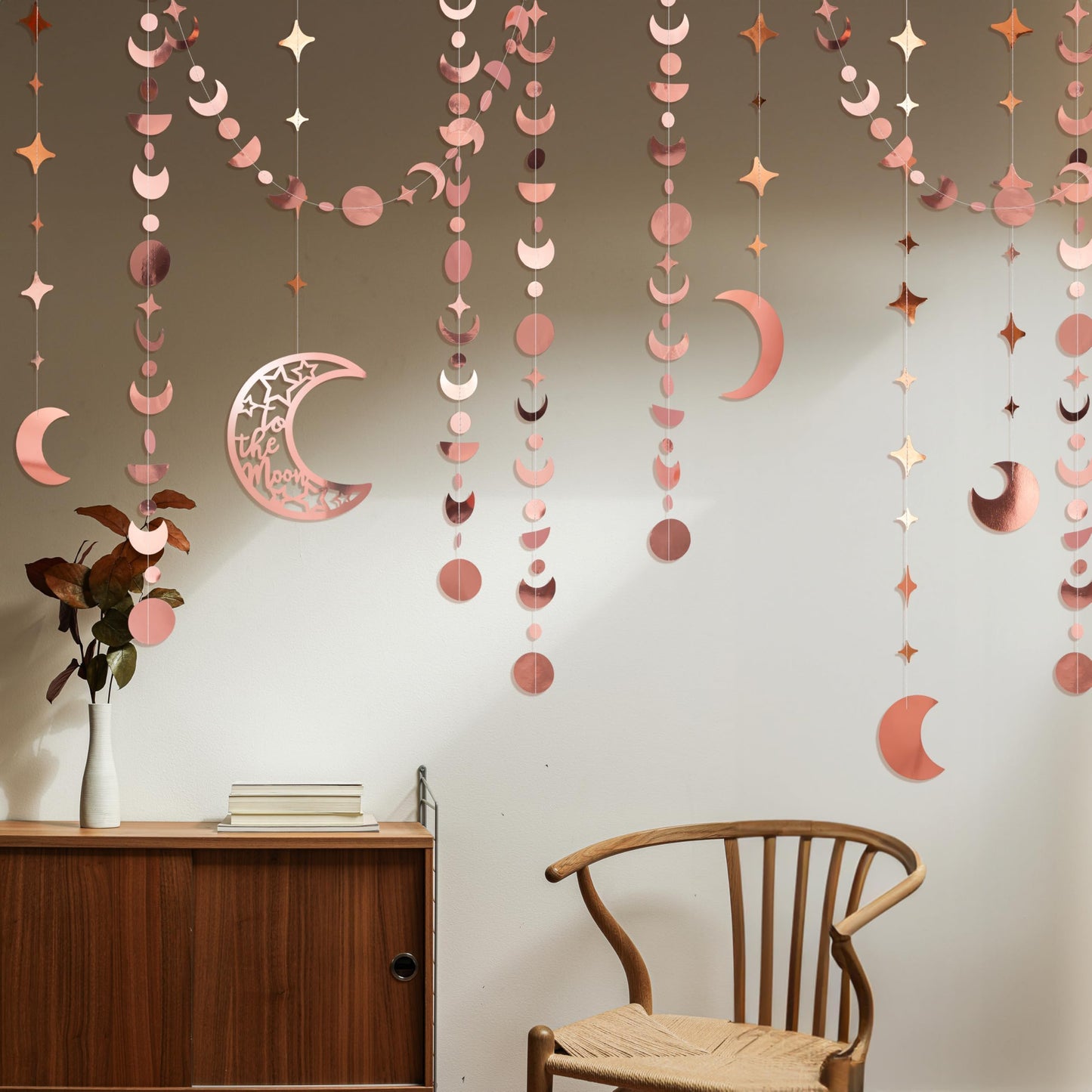 Cheerland Star Moon Garlands Party Decorations New Year Eve Decor Boho Celestial Moroccan Birthday Decor Hanging Streamer Crescent Stars Whimsical Ramadan EID Mubarak Rose Gold Party Supplies