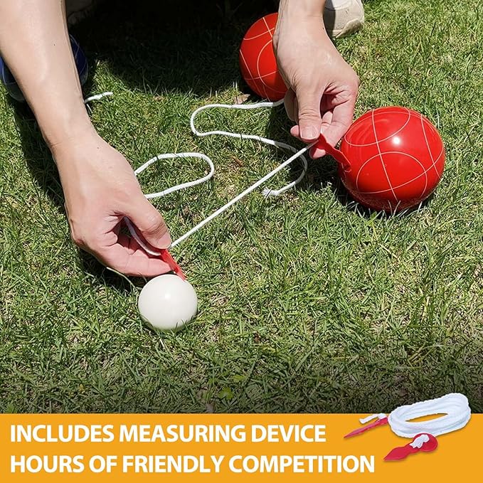 Professional Grade 107mm Bocce Ball Game Set Regulation Size and Weight 920g for Official Tournaments (Red and Green)