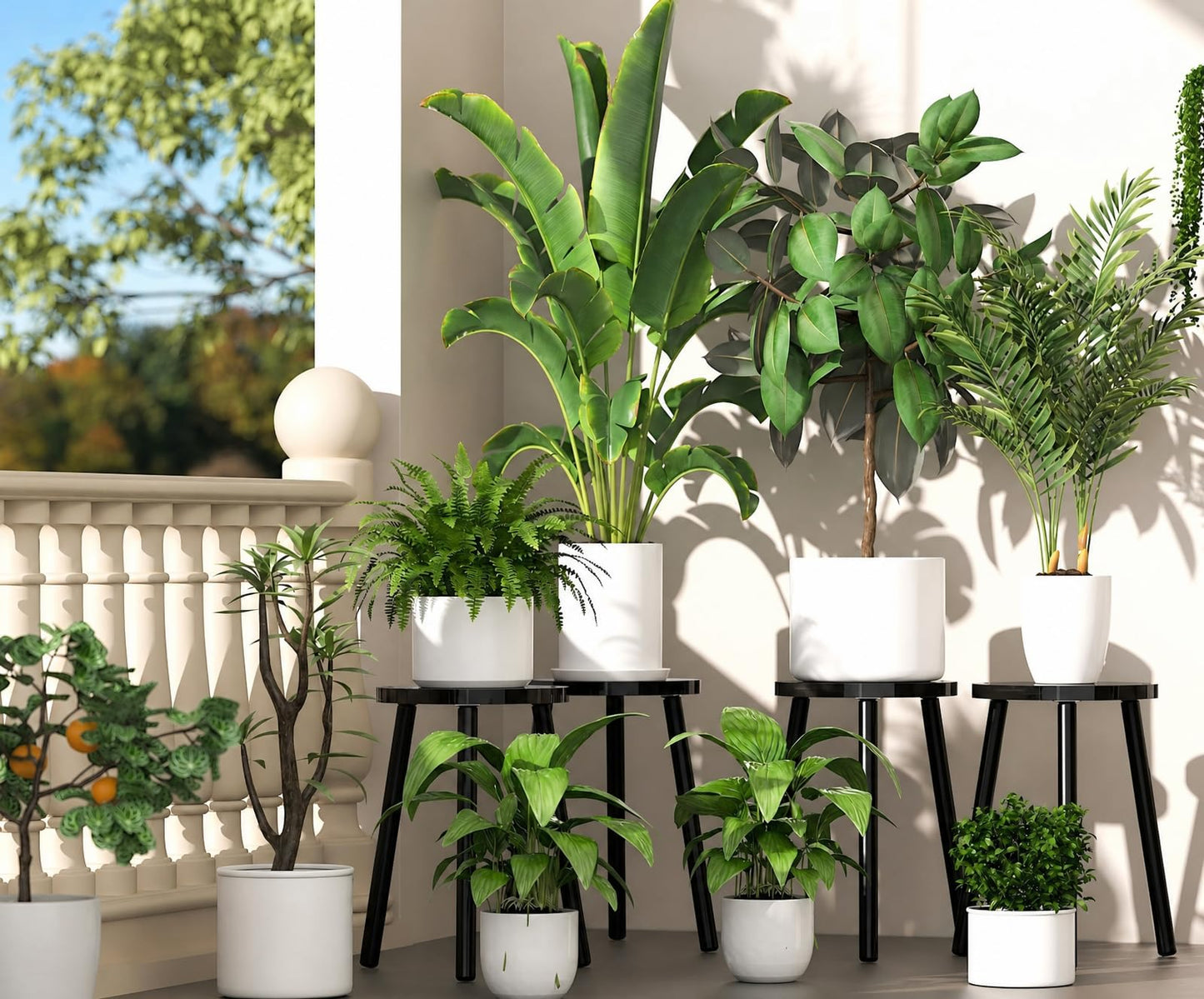 Vecxoty Wood Plant Stands Indoor, 16.7" Tall Plant Stand Outdoor Mid-Century Plant Stool, Single Plant Table Modern Small Round Side/End Table for Living Room, Balcony, Office(Black)