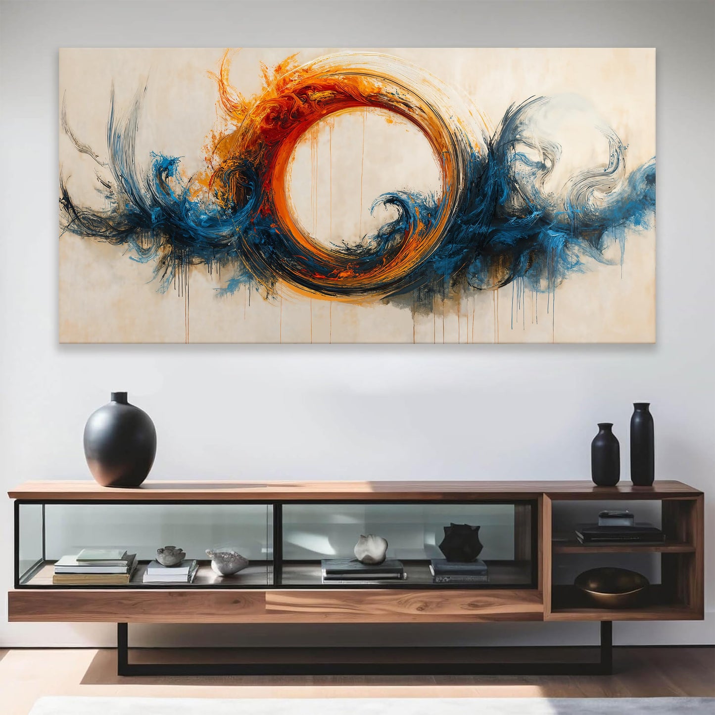 I@U Large Wall Art For Living Room Modern Abstract Wall Art Decor Ready To Hang Abstract Red Blue Circle Canvas Art Wall Decor For Bedroom Kitchen Dining Room Office Decoration 29x58 Inch