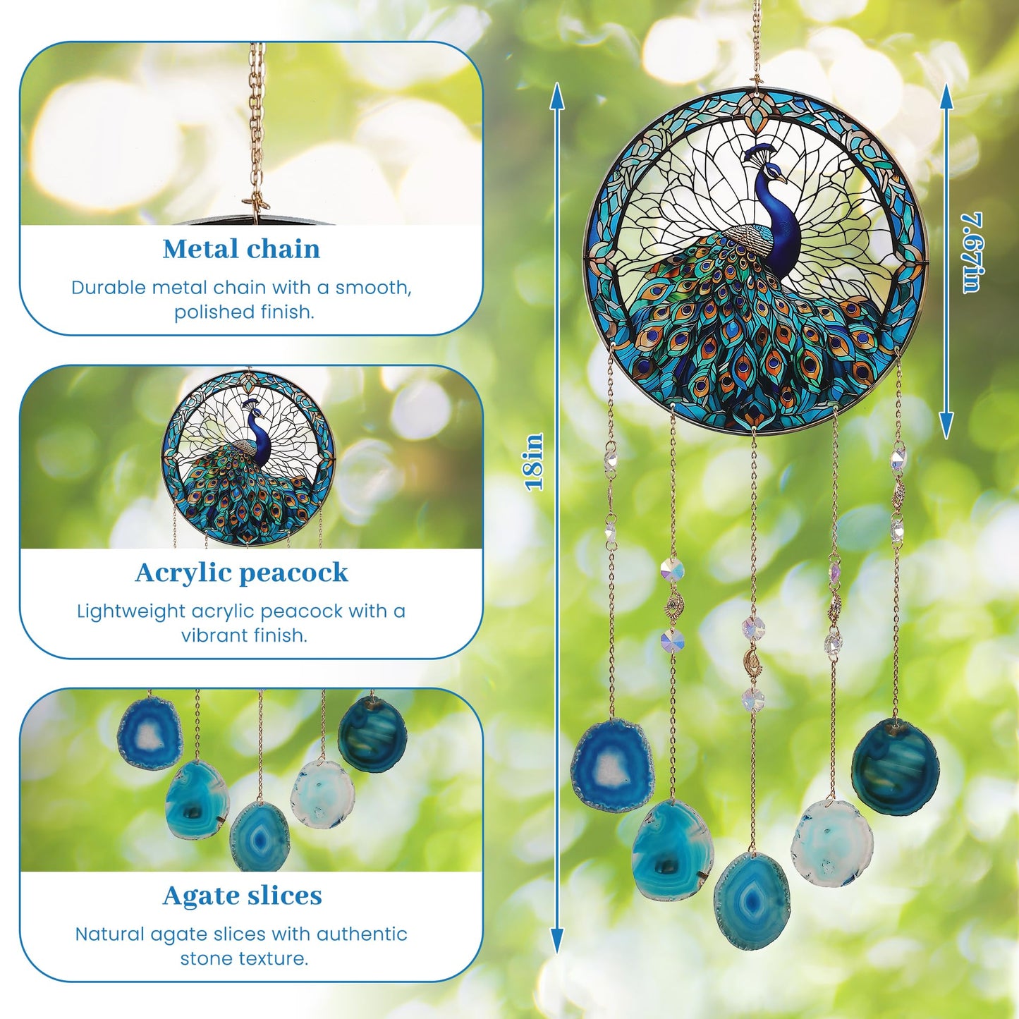 Acrylic Peacock Decor,Crystal Window Suncatcher Hanging Decorations Rainbow Sun Catchers Indoor Window Hanging Wall Home Garden Decor Peacock Gifts for Women