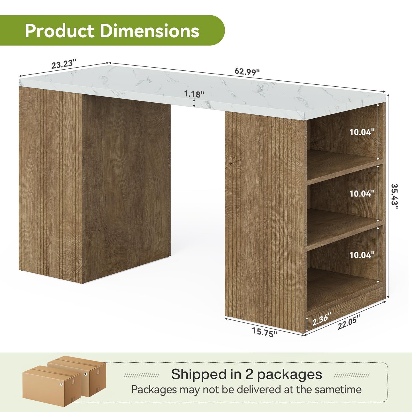 LITTLE TREE 62.99” Kitchen Island with Storage, 6-Tier Modern Kitchen Island Table with a Faux Marble Tabletop, Large Coffee Bar Table Storage Cabinet for Dining Room, White&Brown