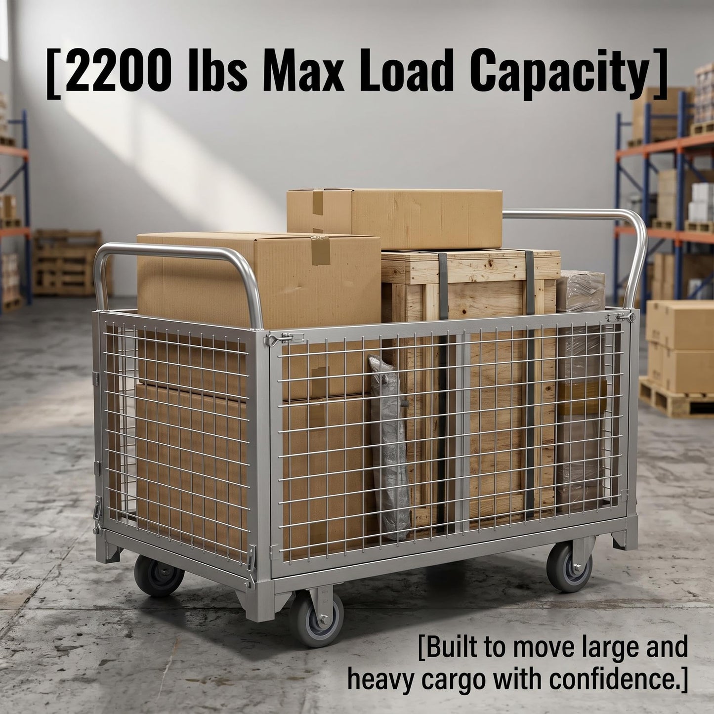 Silver Warehouse Storage Cart, Moving Cart for Large Dogs Travel, 661lb Weight Capacity
