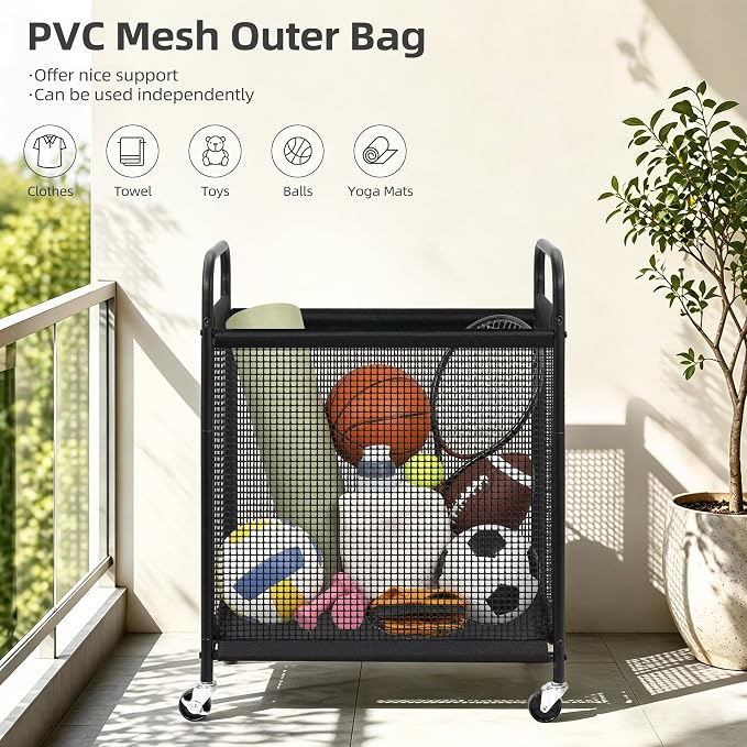STORAGE MANIAC Rolling Laundry Hamper with Wheels 2-Section Laundry Sorter Rolling Laundrys Basket on Wheels with Removable Bag Clothes Hamper Laundrys Organizer Cart Bathroom Bedroom 100L Beige