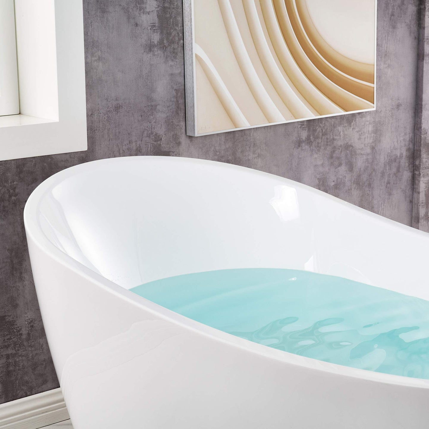 WOODBRIDGE 67" Acrylic Freestanding Bathtub Contemporary Soaking Tub, White Acrylic (Brushed Nickel Drain/Overflow) with Pillow